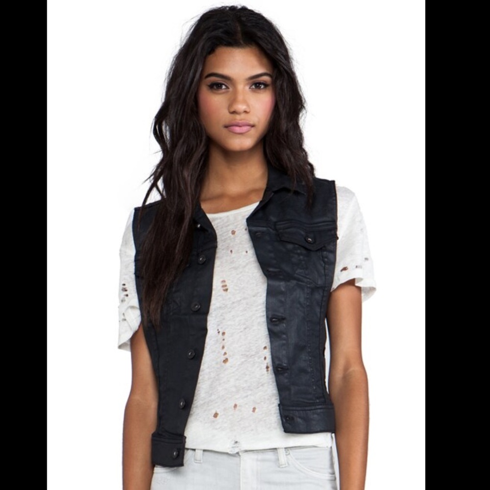 AG Adriano Goldschmied premium The Debbie Fitted Coated Denim Vest Blackslick M